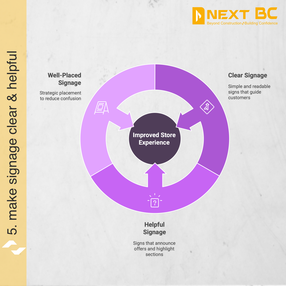 Retail store signage placement and navigation improvement graphic